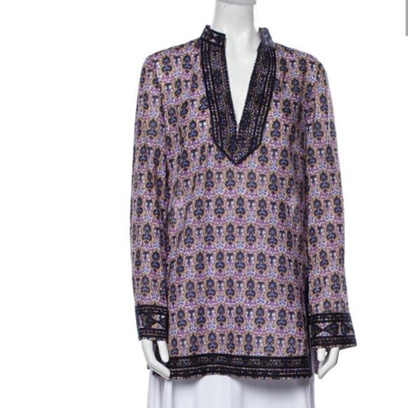 Tory Burch Printed Vneck Tunic Size 0 - Picture 1 of 6